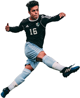 A soccer playing mid kick