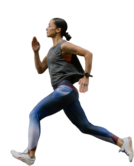 A female jogger running to the left